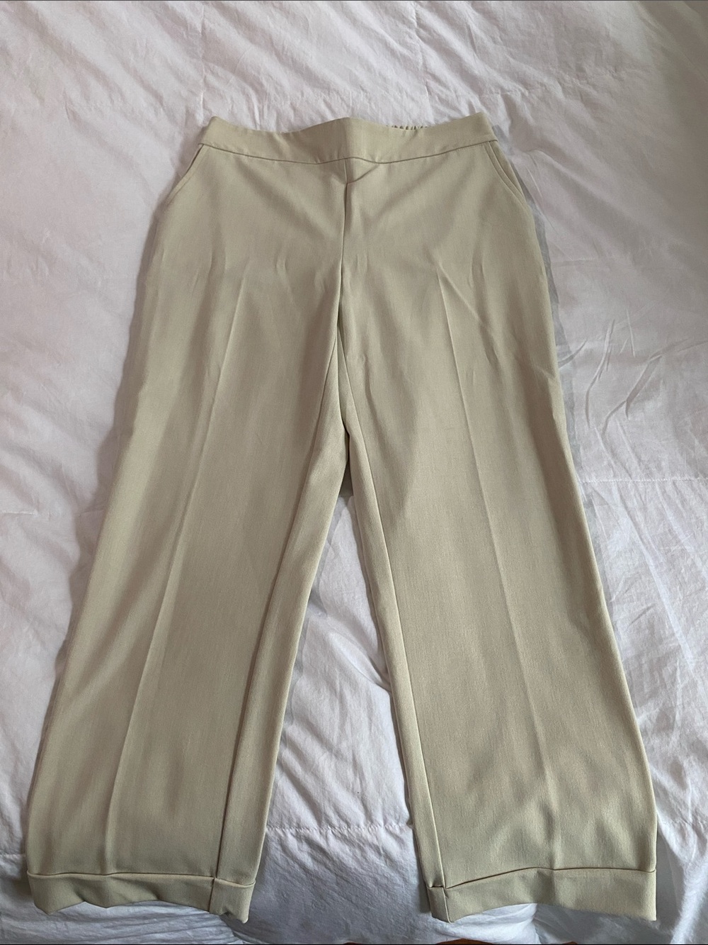Cream Straight Leg Work Pants